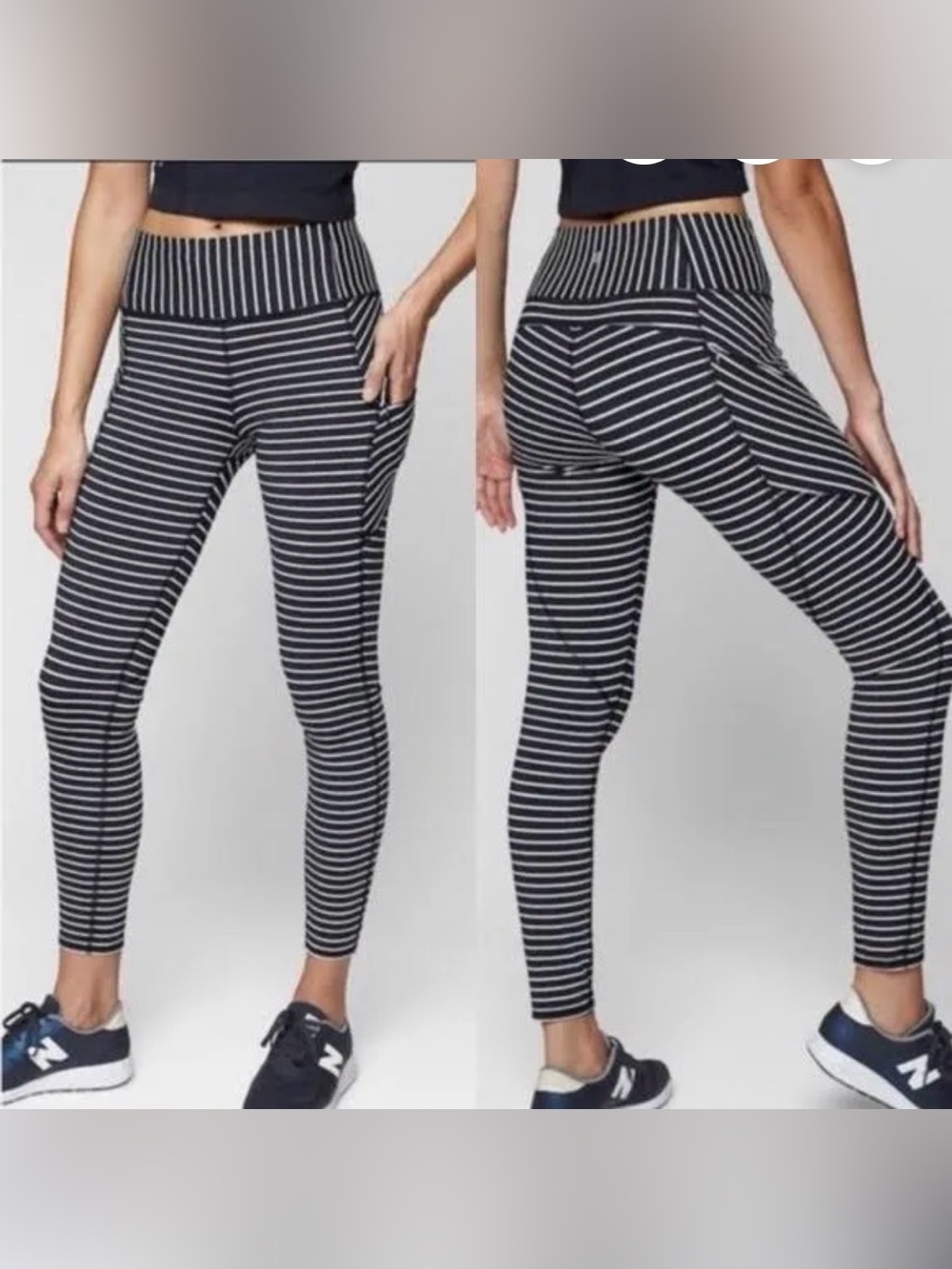 Athleta Contender Striped High-Waist 7/8 Legging Black and white Sz S